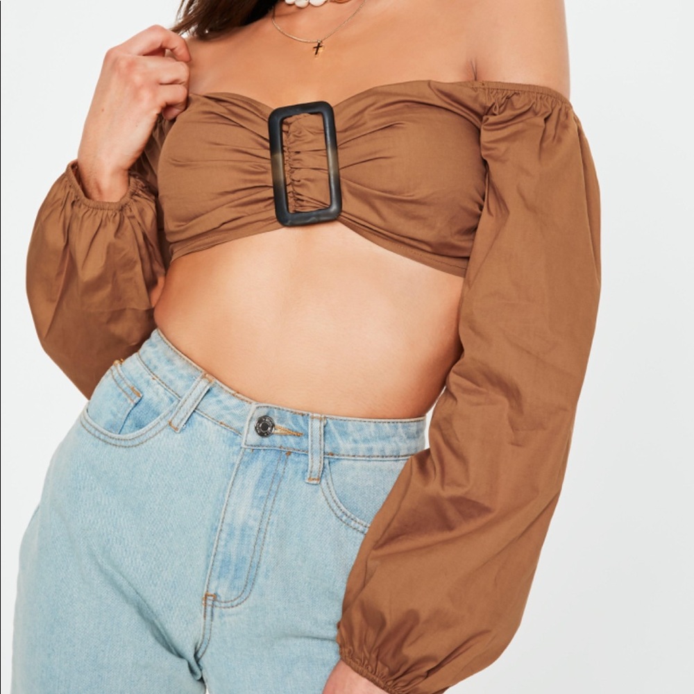 Missguided Brown Off-Shoulder Top